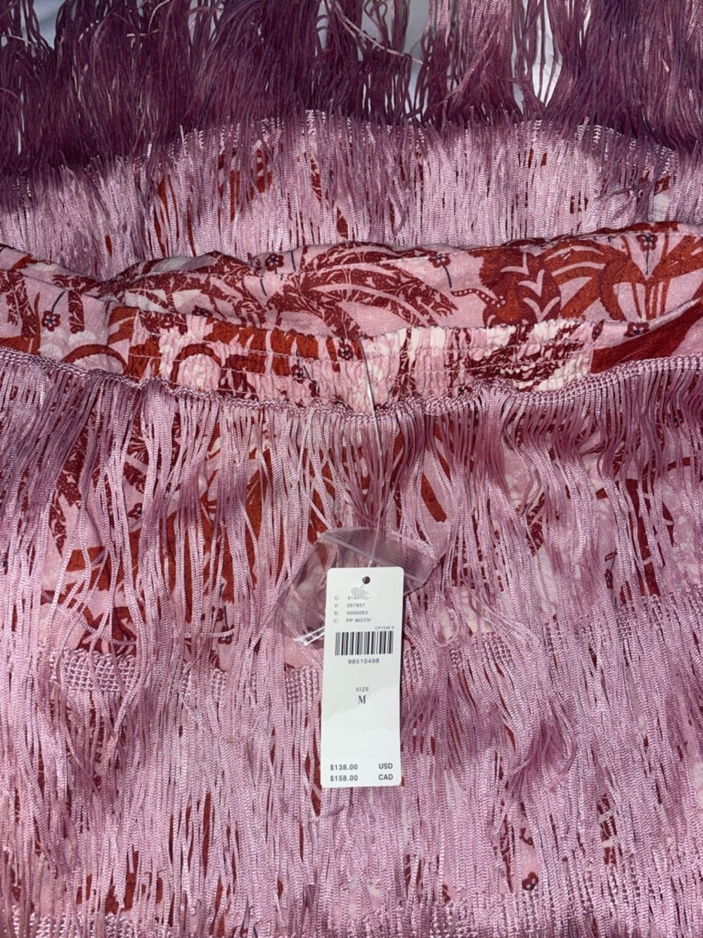 ❤️NWT Anthropologie Linen Pink Tropical Print Fringe Midi Dress - Picture 6 of 7